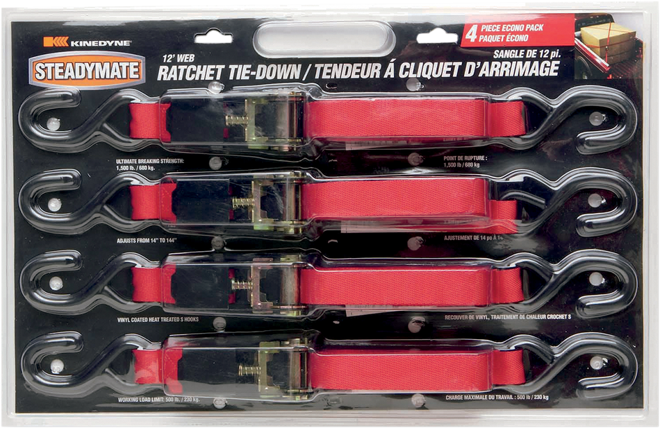 STEADYMATE Ratchet Tie-Downs - 1" x 1' - 4 Pack - Red 15531
