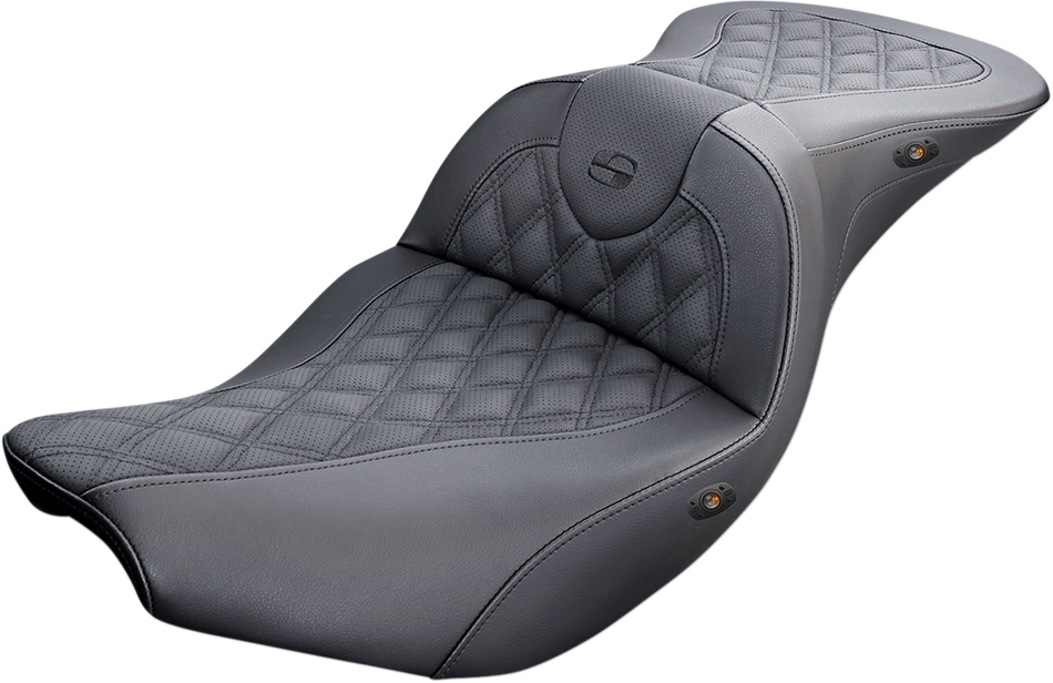 SADDLEMEN Roadsofa Seat - Full Lattice Stitch - Heated - Black - Indian I14-07-182HCT