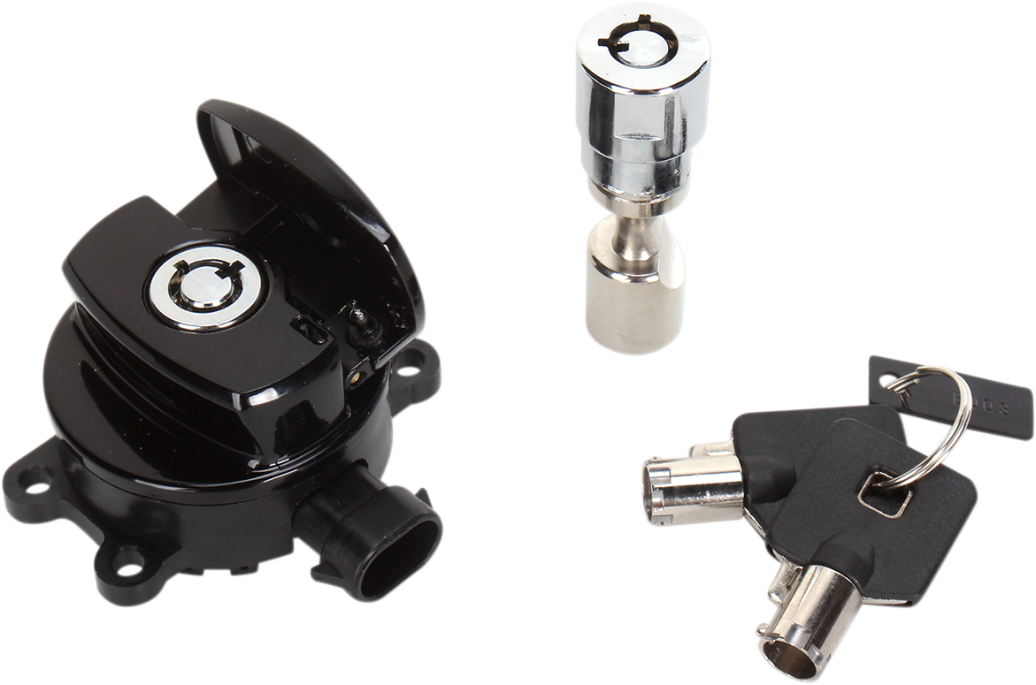 DRAG SPECIALTIES Interruptor de encendido con bisagra lateral y bloqueo de horquilla - Negro E21-0214GBK