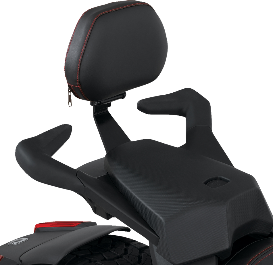 SHOW CHROME Passenger Backrest - Smooth - Black w/Red Stitching - Ryker '20-'22 41-420RED