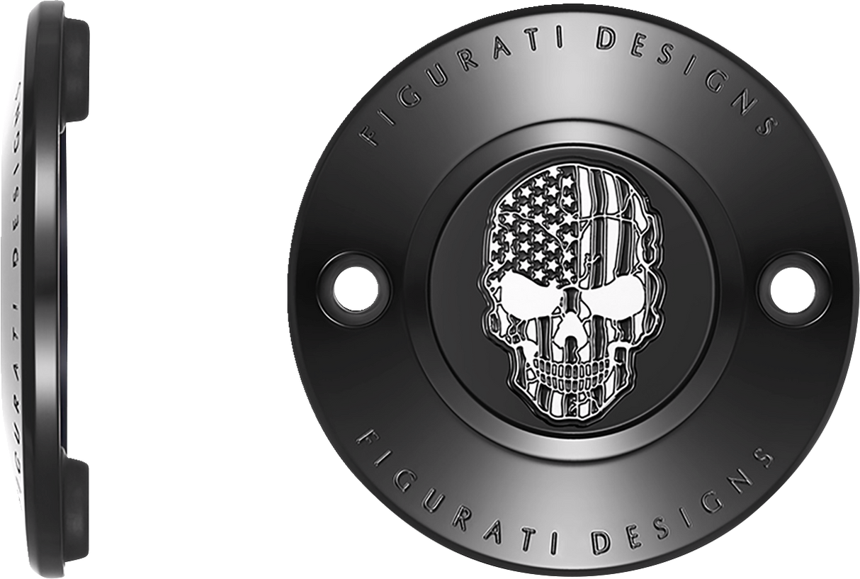 FIGURATI DESIGNS Timing Cover - 2 Hole - Skull - Contrast Cut - Black FD28-TC-2H-BLK