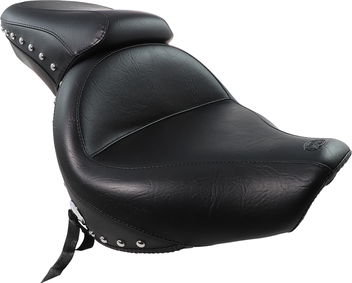 MUSTANG Seat - Wide - Touring - Without Backrest - One-Piece - Chrome Studded - Black w/Conchos 76640