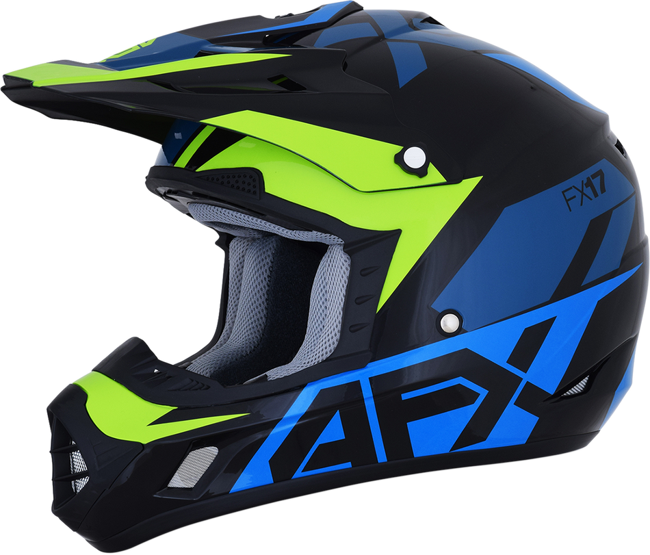 AFX FX-17 Helmet - Aced - Blue/Lime - Large 0110-6501