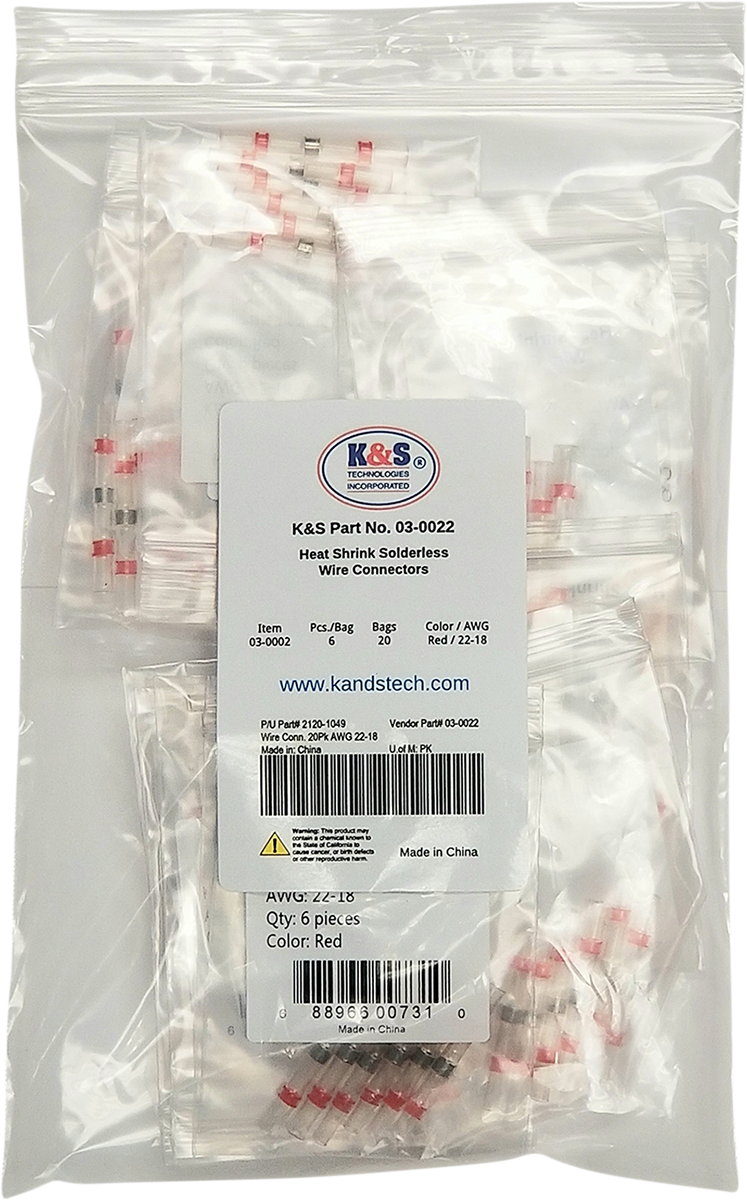 K&S TECHNOLOGIES Wire Connector - 20PK - AWG 22-18 03-2022