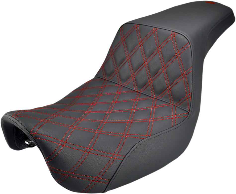 SADDLEMEN Step-Up Seat - Front Lattice Stitch/With Red Stitching - Black - Dyna 806-04-172RD