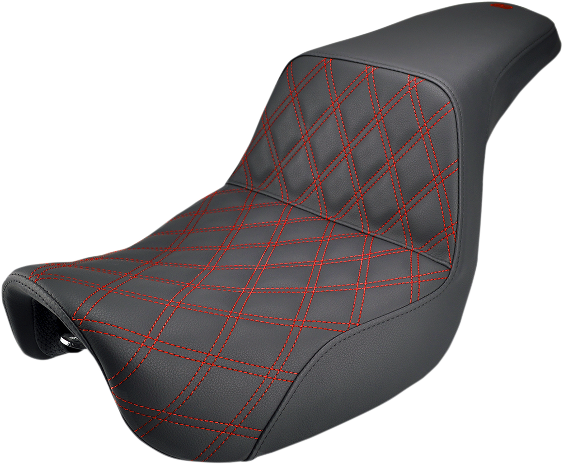 SADDLEMEN Step-Up Seat - Front Lattice Stitch/With Red Stitching - Black - Dyna 806-04-172RD