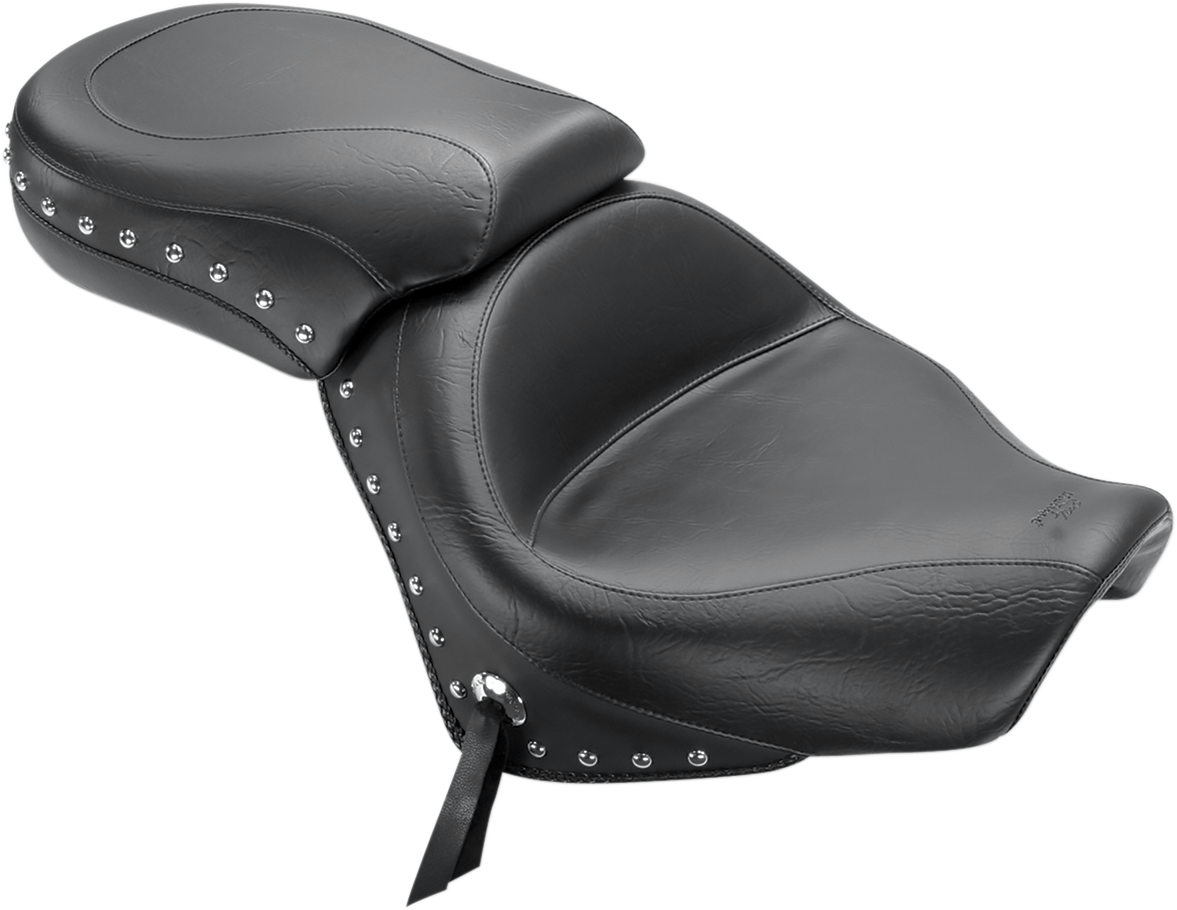 MUSTANG Seat - Wide - Touring - Without Backrest - Two-Piece - Chrome Studded - Black w/Conchos - Spirit 750 76160