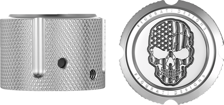 FIGURATI DESIGNS Front Axle Nut Cover - Stainless Steel - American Flag Skull - Contrast Cut FD27-FAC-SS