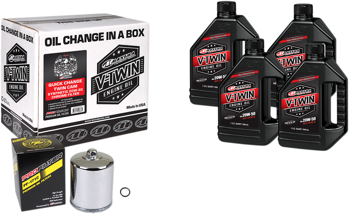 MAXIMA RACING OIL Quick Change Twin Cam Synthetic 20W-50 Ölwechsel-Set – Chromfilter 90-119014PC 