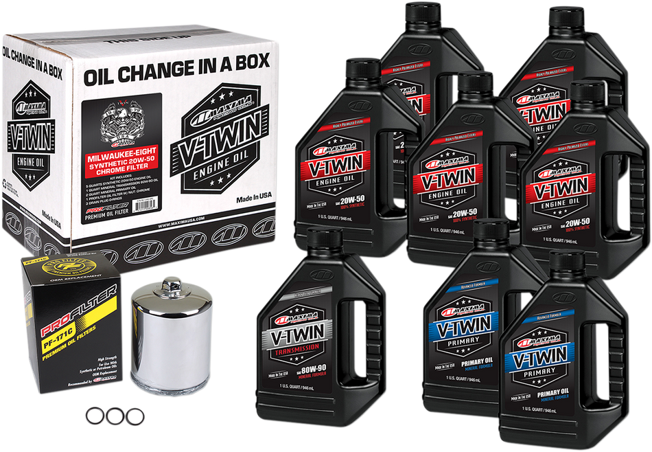 MAXIMA RACING OIL M8 Synthetic 20W-50 Oil Change Kit - Chrome Filter 90-129018PC