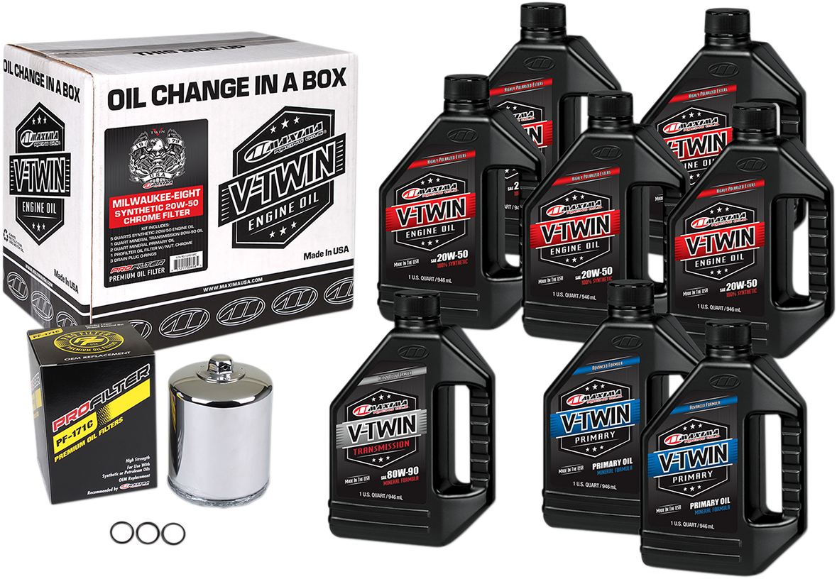 MAXIMA RACING OIL M8 Synthetic 20W-50 Oil Change Kit - Chrome Filter 90-129018PC