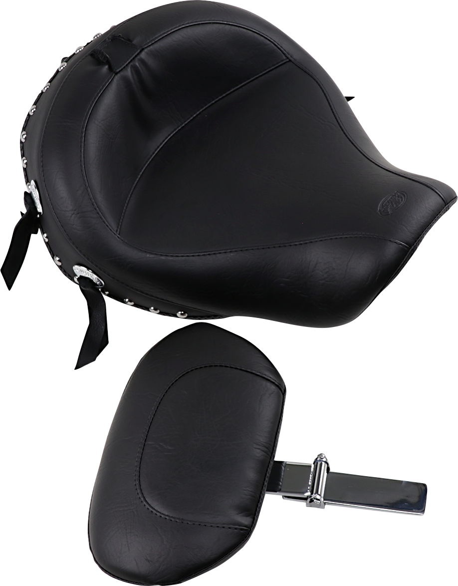MUSTANG Wide Solo Seat - With Backrest - Black - Studded W/Concho - FXD '06-'17 79346