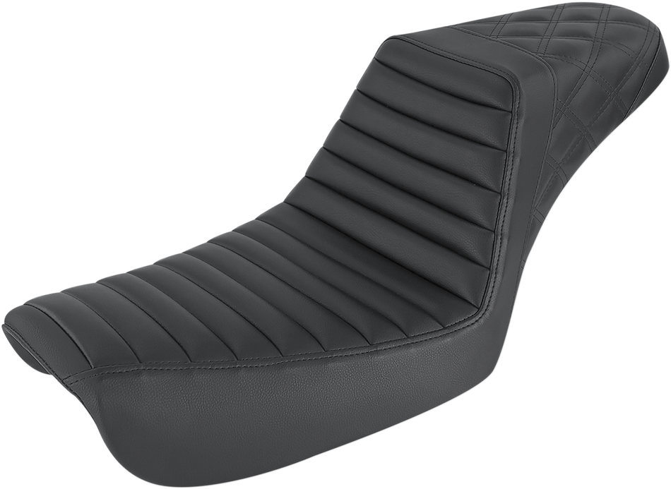 SADDLEMEN Step-Up Seat - Front Tuck-n-Roll/Rear Lattice Stitch - Black - FXD 804-04-176