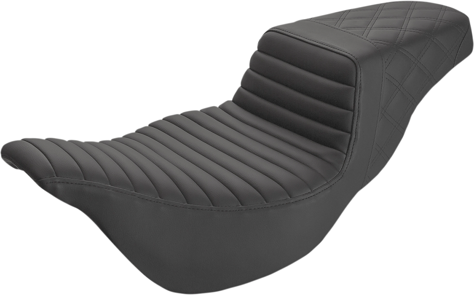 SADDLEMEN Step-Up Seat - Extended Reach - Front Tuck-n-Roll/Rear Lattice Stitch - Black - FL '08-'23 808-07B-176E