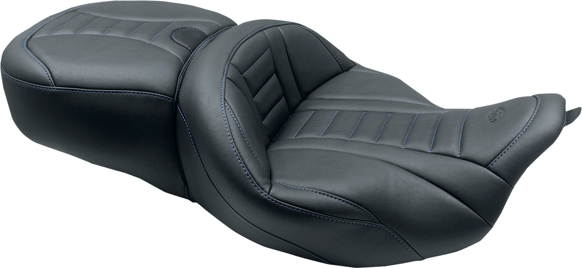 MUSTANG One-Piece Deluxe Touring Seat - Black w/ Sky Blue Stitching 79006SB