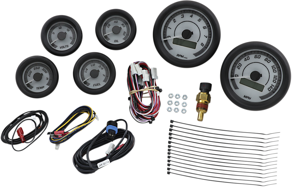 DAKOTA DIGITAL MVX-8K Series Analog/Digital 6-Gauge Kit - Black Bezel - White Face with Gray Background MVX-8604-WK-K