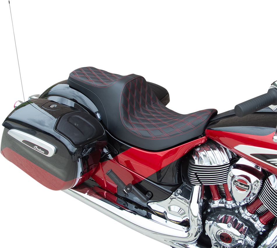 DRAG SPECIALTIES Predator III Seat - Forward Positioning - Double Diamond - Red Stitching - '14-'22 Indian 0810-2272