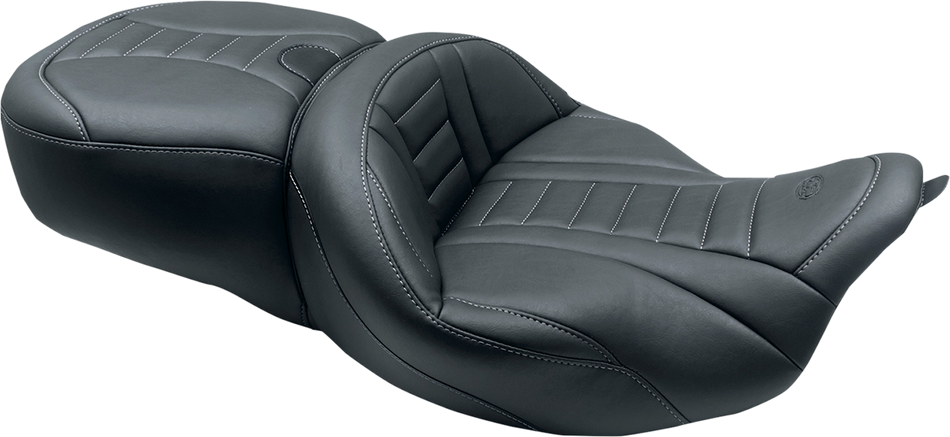 MUSTANG One-Piece Deluxe Touring Seat - Black w/ Gun Metal Stitching 79006GM