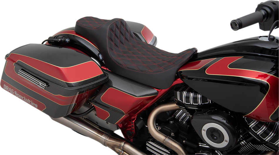 DRAG SPECIALTIES Predator III Seat - Extended - Double Diamond - Red Stitched - FL '08-'22 0801-1262