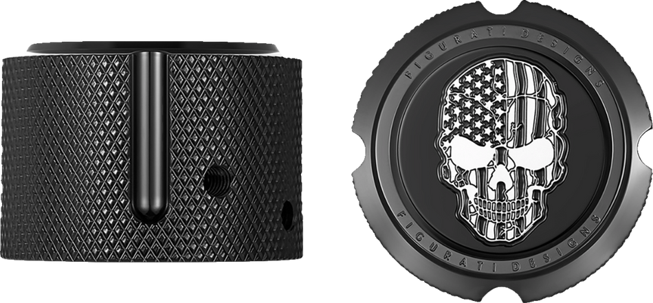 FIGURATI DESIGNS Front Axle Nut Cover - Stainless Steel - Black w/American Flag Skull - Contrast Cut FD28-FAC-BK