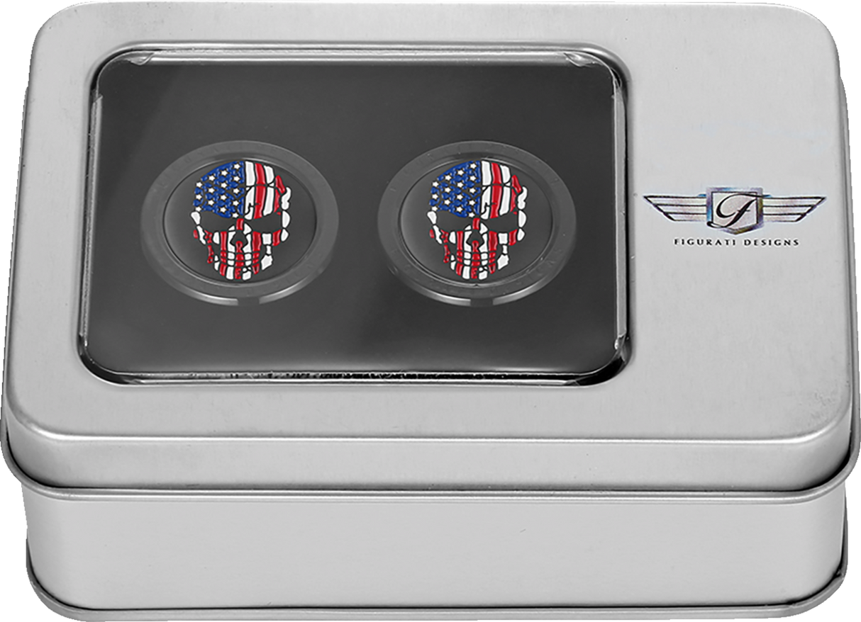 FIGURATI DESIGNS Docking Hardware Covers - Red/White/Blue American Flag Skull - Black FD25-DC-2730-BK