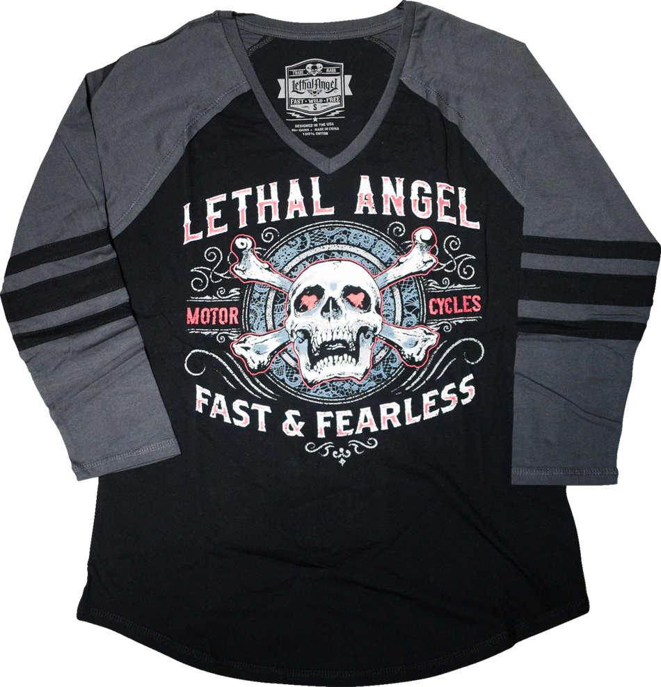 LETHAL THREAT Women's Fast & Fearless Raglan Sleeve Shirt - Black/Gray - Small LA70203S
