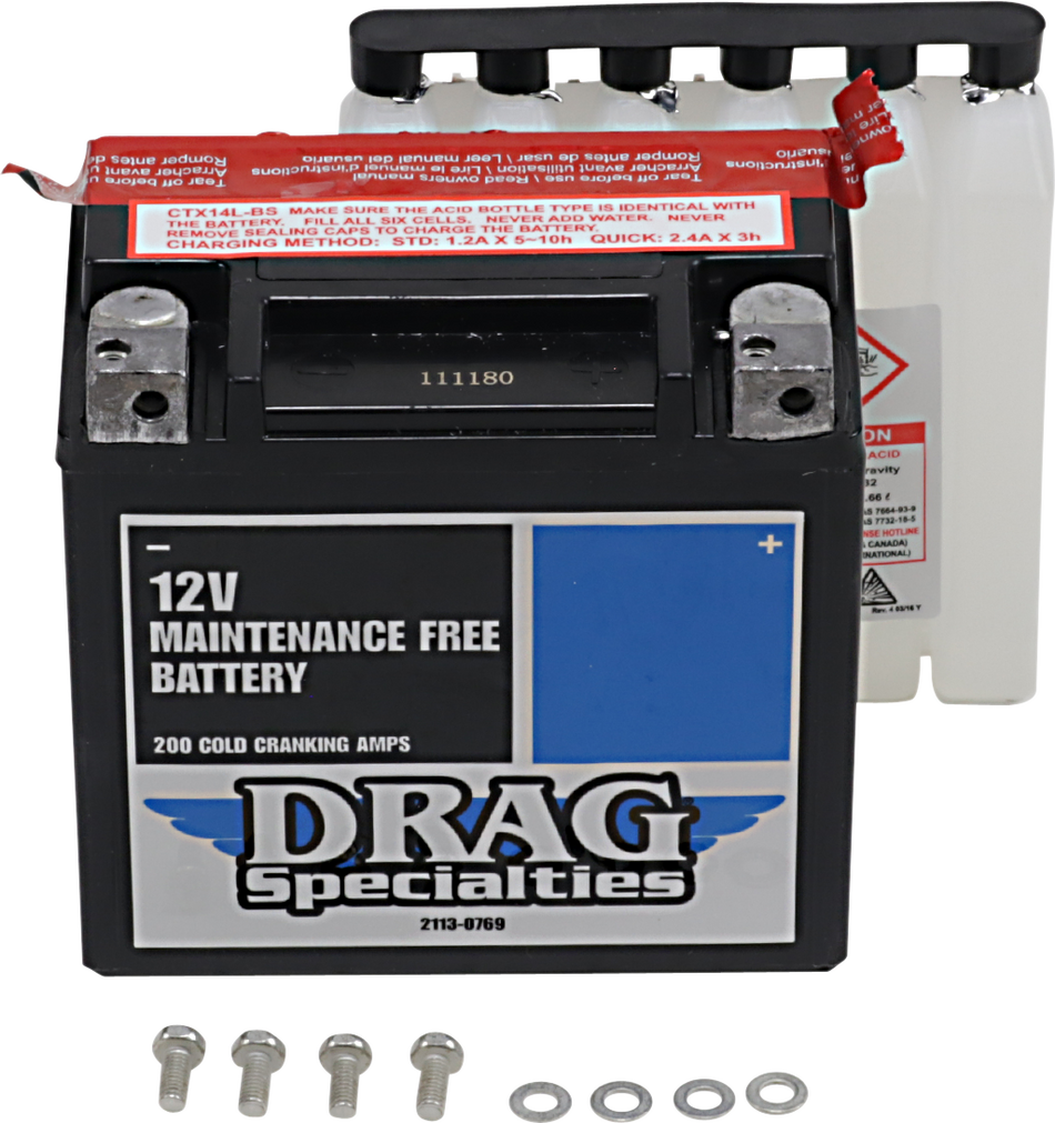 DRAG SPECIALTIES AGM Battery - YTX14LBSFT CTX14L-BS FT