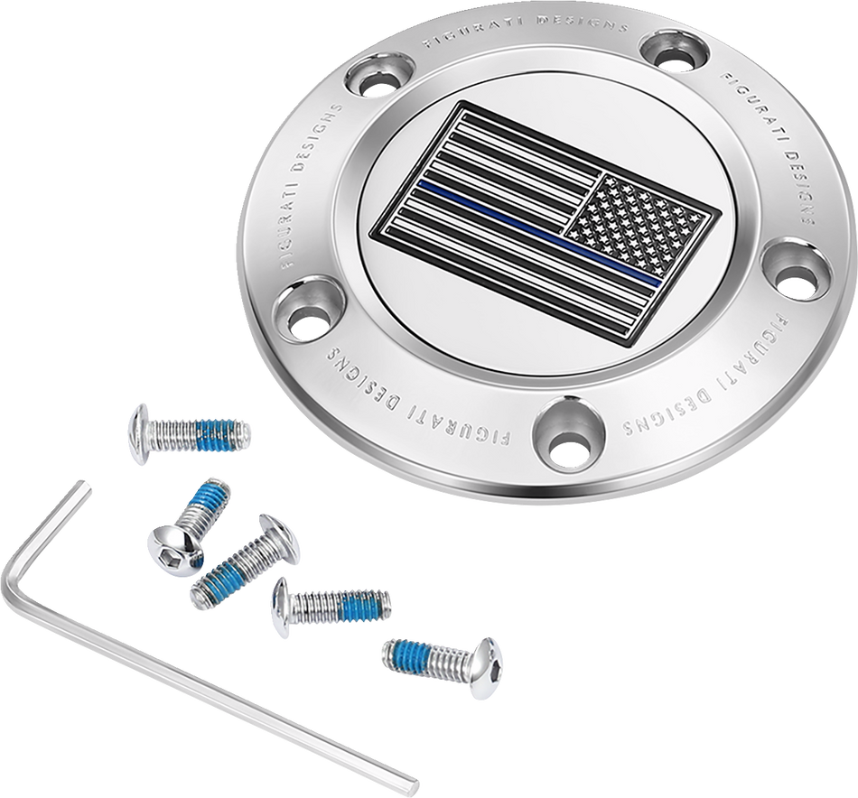 FIGURATI DESIGNS Timing Cover - 5 Hole - American - Blue Line - Stainless Steel FD70-TC-5H-SS