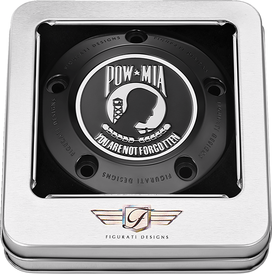 FIGURATI DESIGNS Timing Cover - 5 Hole - POW MIA - Black FD50-TC-5H-BLK