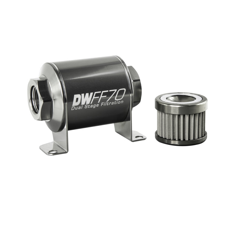 DeatschWerks Stainless Steel 8AN 100 Micron Universal Inline Fuel Filter Housing Kit (70mm) 8-03-070-100K