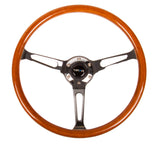 NRG Reinforced Steering Wheel (360mm) Classic Wood Grain w/Chrome Cutout 3-Spoke Center RST-360SL