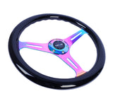 NRG Classic Wood Grain Steering Wheel (350mm) Black Paint Grip w/Neochrome 3-Spoke Center ST-015MC-BK