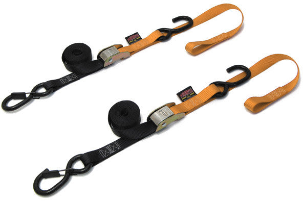POWERTYE Tie-Down Cam Sec Hook Soft-Tye 1"X6' Black/Orange Pair 23629-S