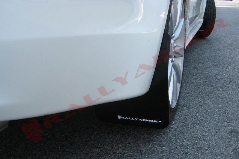 Rally Armor 2007+ Mitsubishi Lancer (doesn't fit Sportback) UR Black Mud Flap w/ White Logo