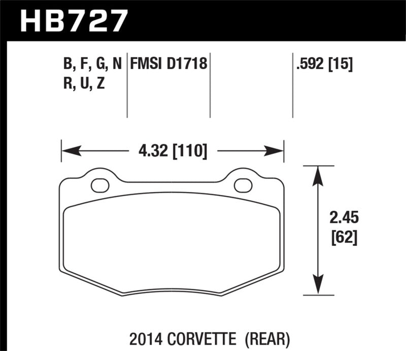 Hawk DTC-30 2015 Chevy Corvette Z06 Rear Race Brake Pads KHB727W.592