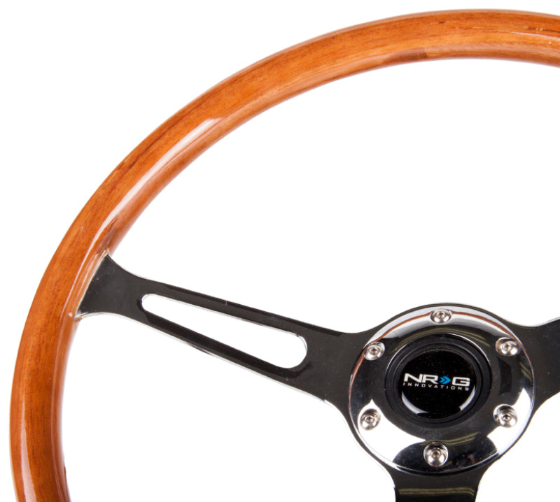 NRG Reinforced Steering Wheel (360mm) Classic Wood Grain w/Chrome Cutout 3-Spoke Center RST-360SL