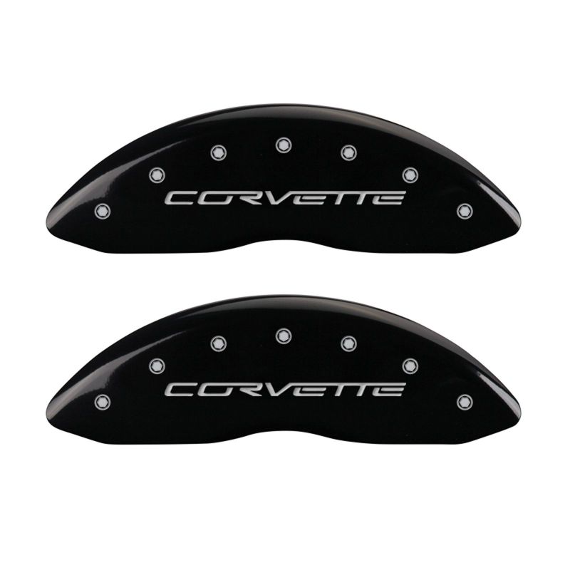 MGP 4 Caliper Covers Engraved Front & Rear C6/Corvette Black finish silver ch 13008SCV6BK