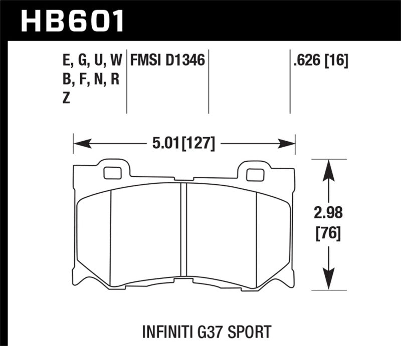 Hawk 10-11 Infiniti FX50 / 09-10 G37 / 09-10 Nissan 370Z DTC-60 Race Front Brake Pads KHB601G.626