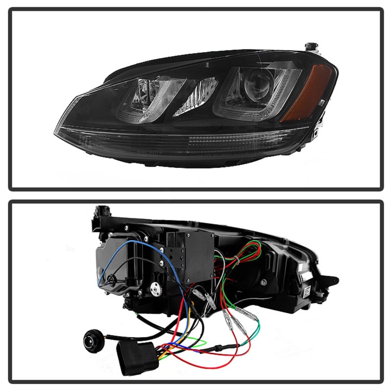 Spyder Volkswagen Golf VII 14-16 Projector Headlights DRL LED Blk Stripe Blk PRO-YD-VG15-BLK-DRL-BK 5080578