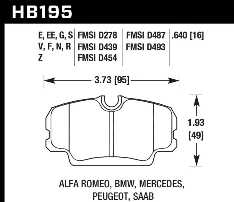 Hawk BMW 3 Series / Mercedes Benz 190 Series / Saab 900/9000 DTC-60 Race Front Brake Pads KHB195G.640