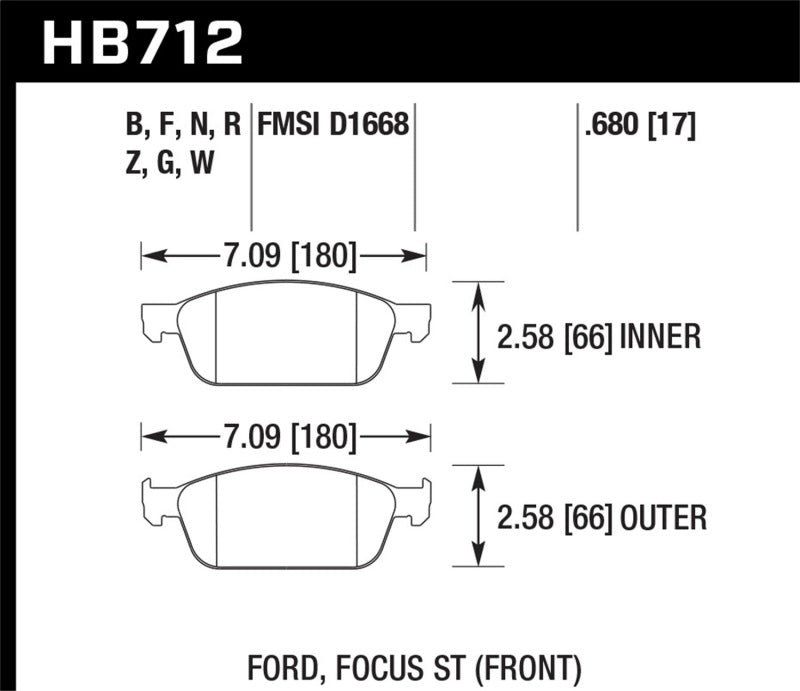 Hawk 13 Ford Focus Street 5.0 Front Brake Pads KHB712B.680