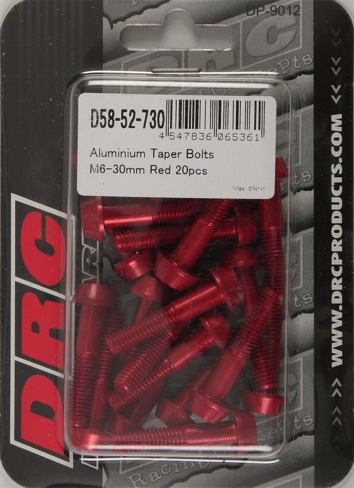 DRC Aluminum Taper Bolts Red M6x30mm 20/Pk D58-52-730