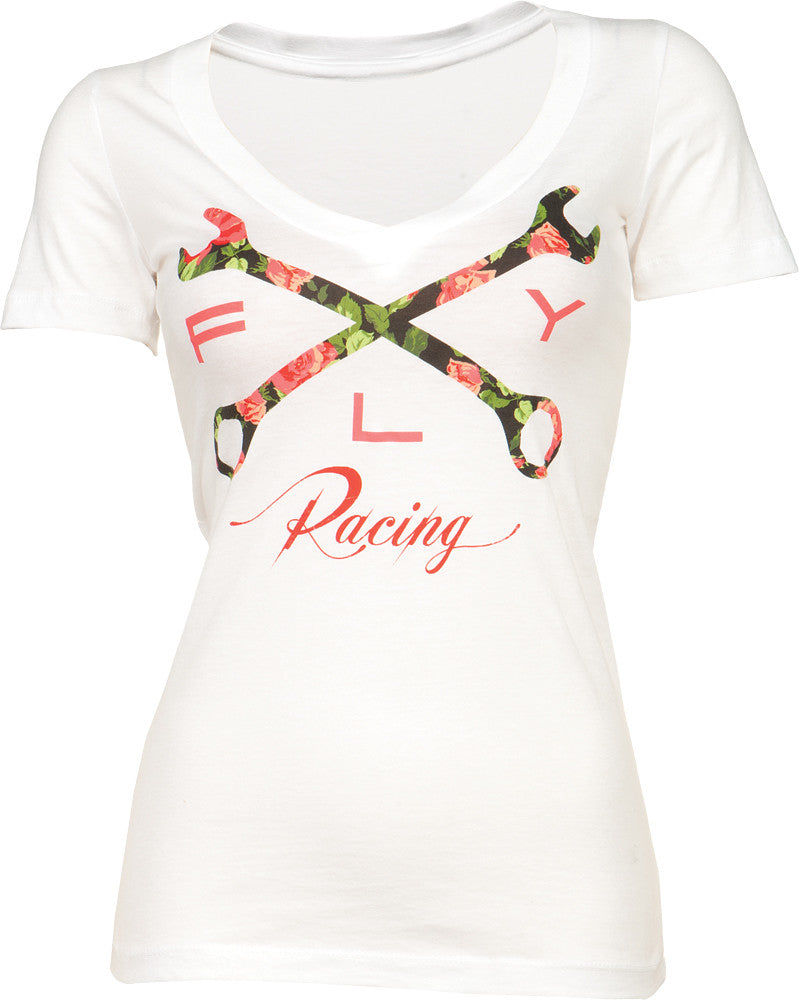 FLY RACING Crossrose V-Neck Tee White 2x 356-03142X