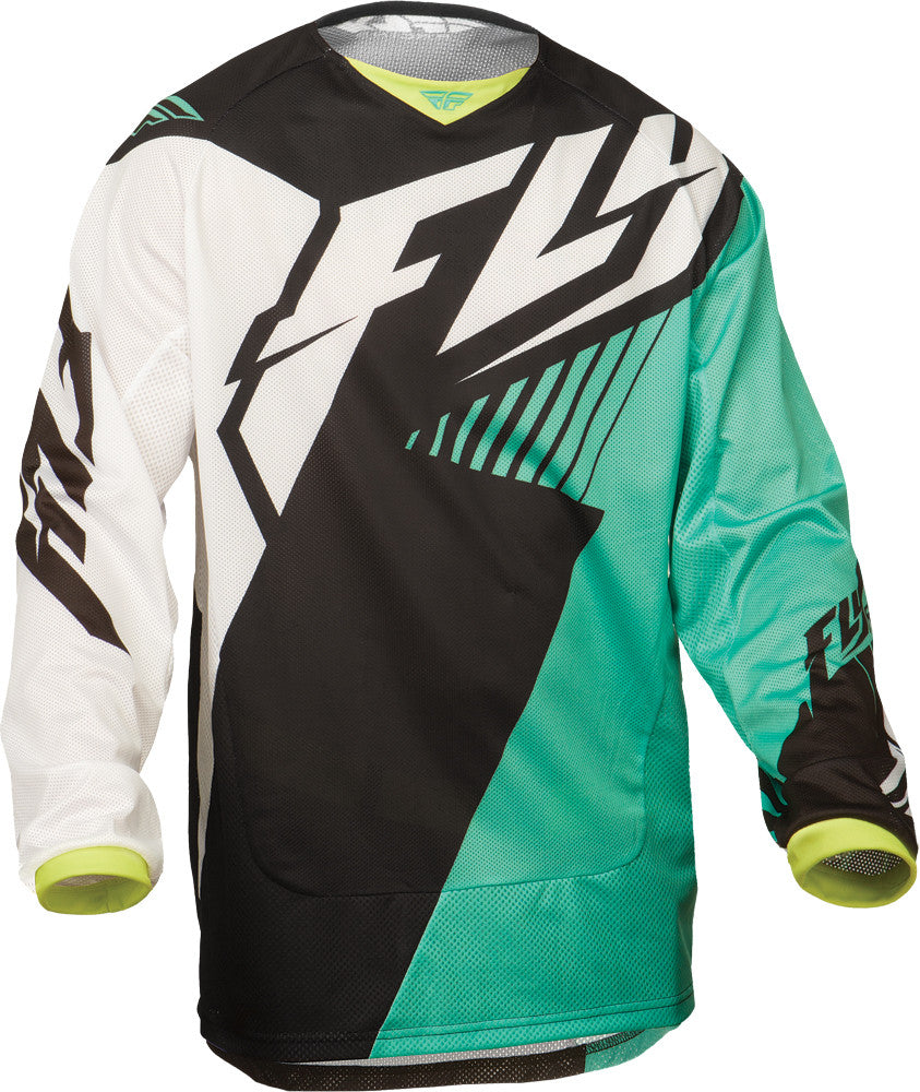 FLY RACING Kinetic Vector Mesh Jersey Black/White/Teal Yx 369-327YX
