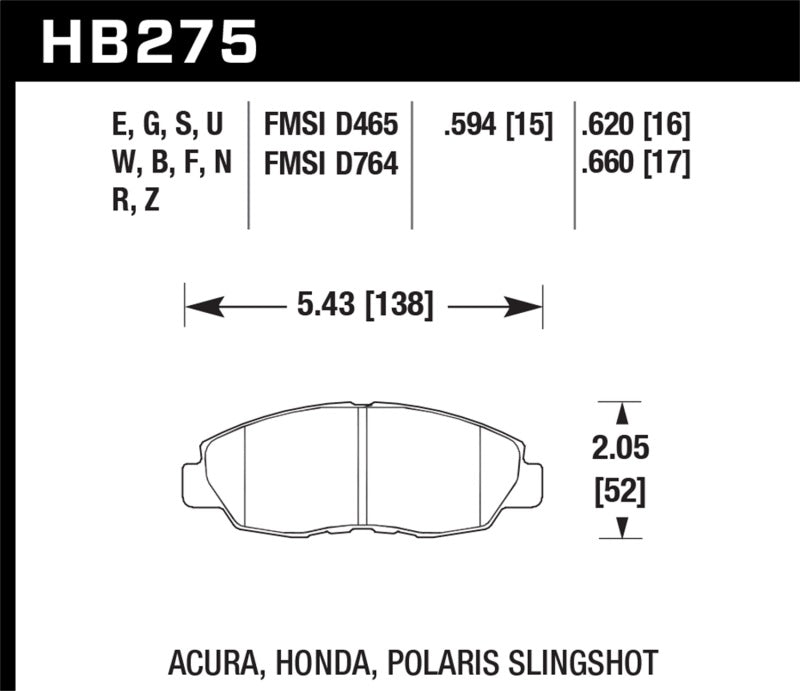 Hawk Acura/ Honda Performance Ceramic Street Front Brake Pads KHB275Z.620