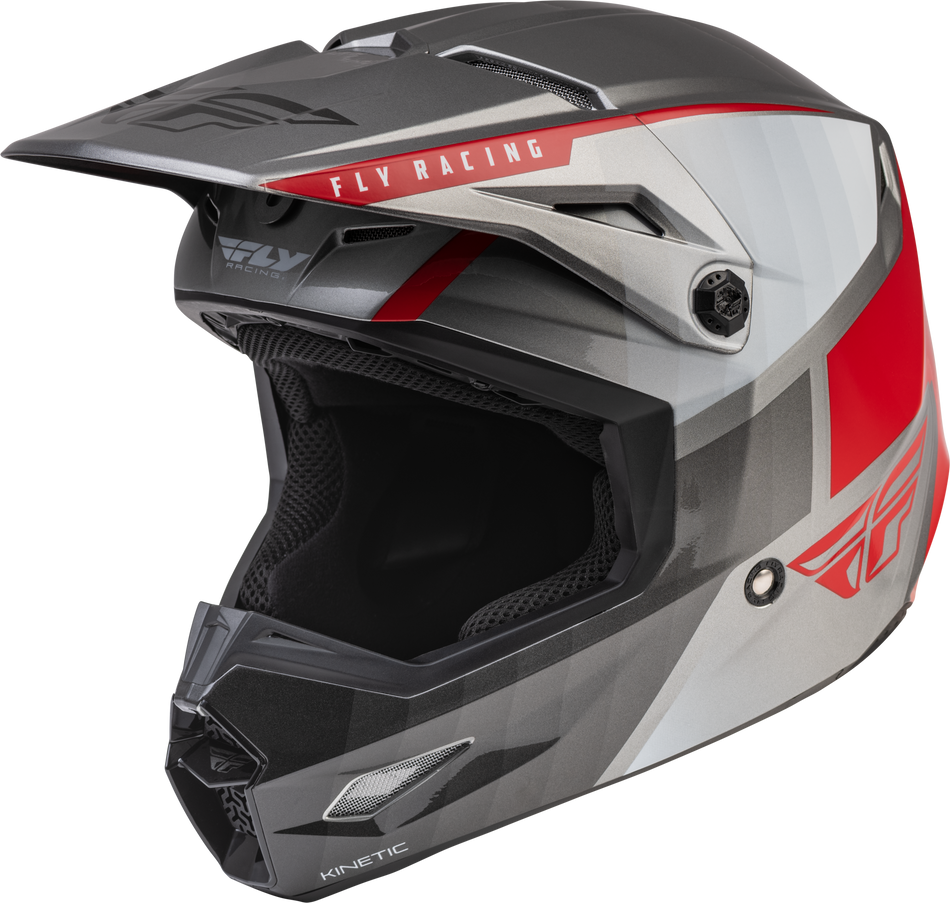 FLY RACING Youth Kinetic Drift Helmet Charcoal/Light Grey/Red Yl 73-8643YL