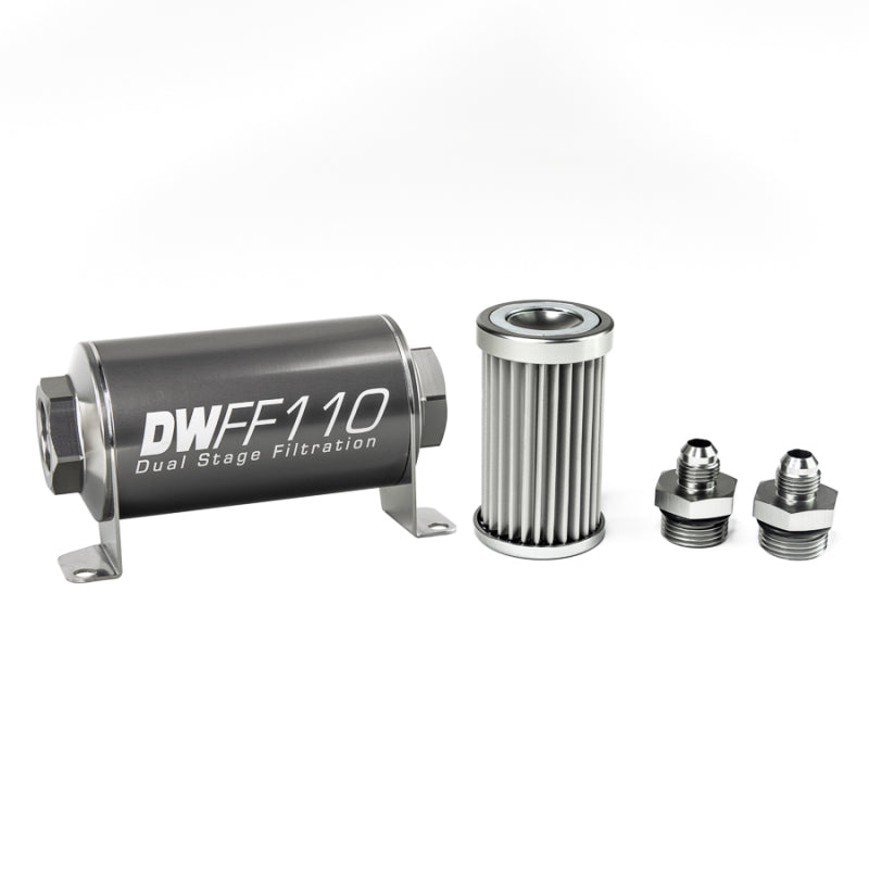 DeatschWerks Stainless Steel 6AN 5 Micron Universal Inline Fuel Filter Housing Kit (110mm) 8-03-110-005K-6