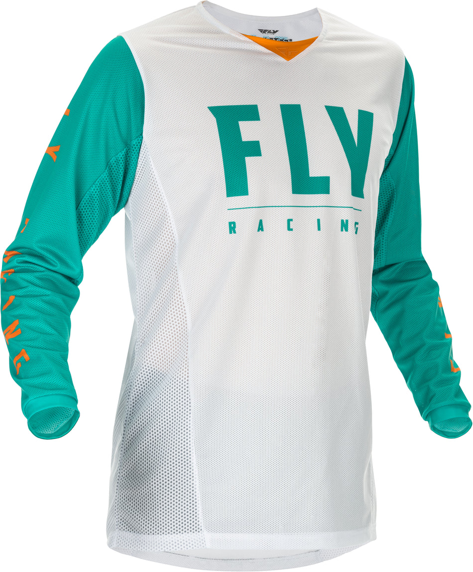 FLY RACING Youth Kinetic Mesh Jersey White/Teal/Orange Ym 374-314YM