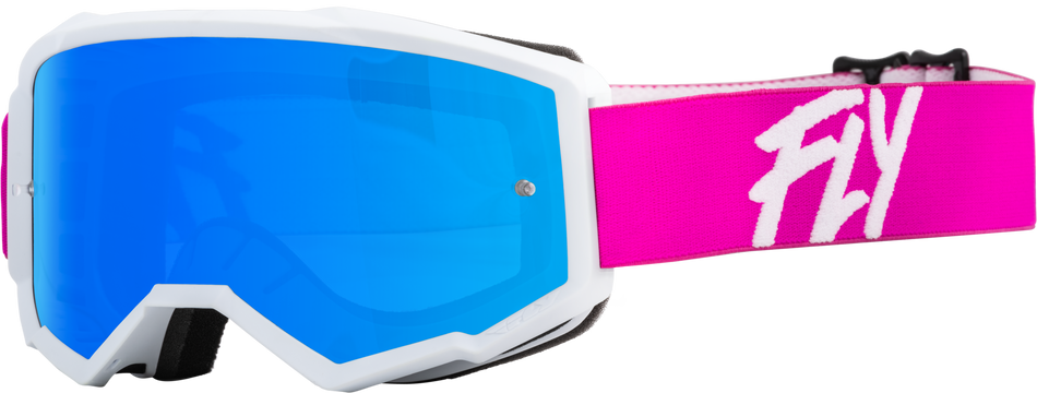 FLY RACING Youth Zone Goggle Pink/White W/ Sky Blue Mirror/Smoke Lens 37-51724