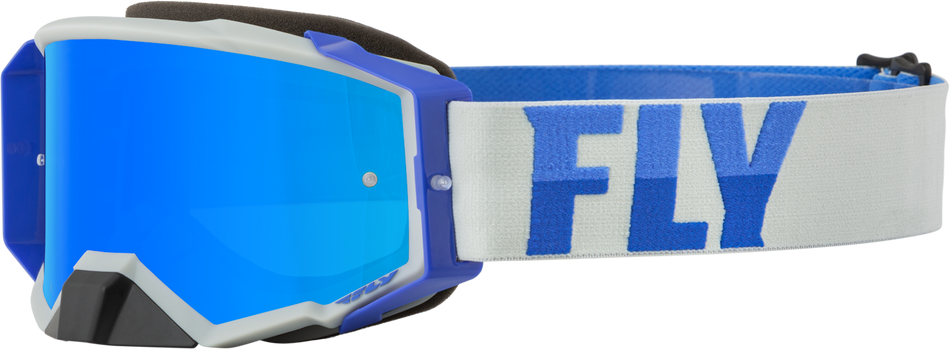 FLY RACING Zone Pro Goggle Grey/Blue W/ Sky Blue Mirror/Smoke Lens 37-51893
